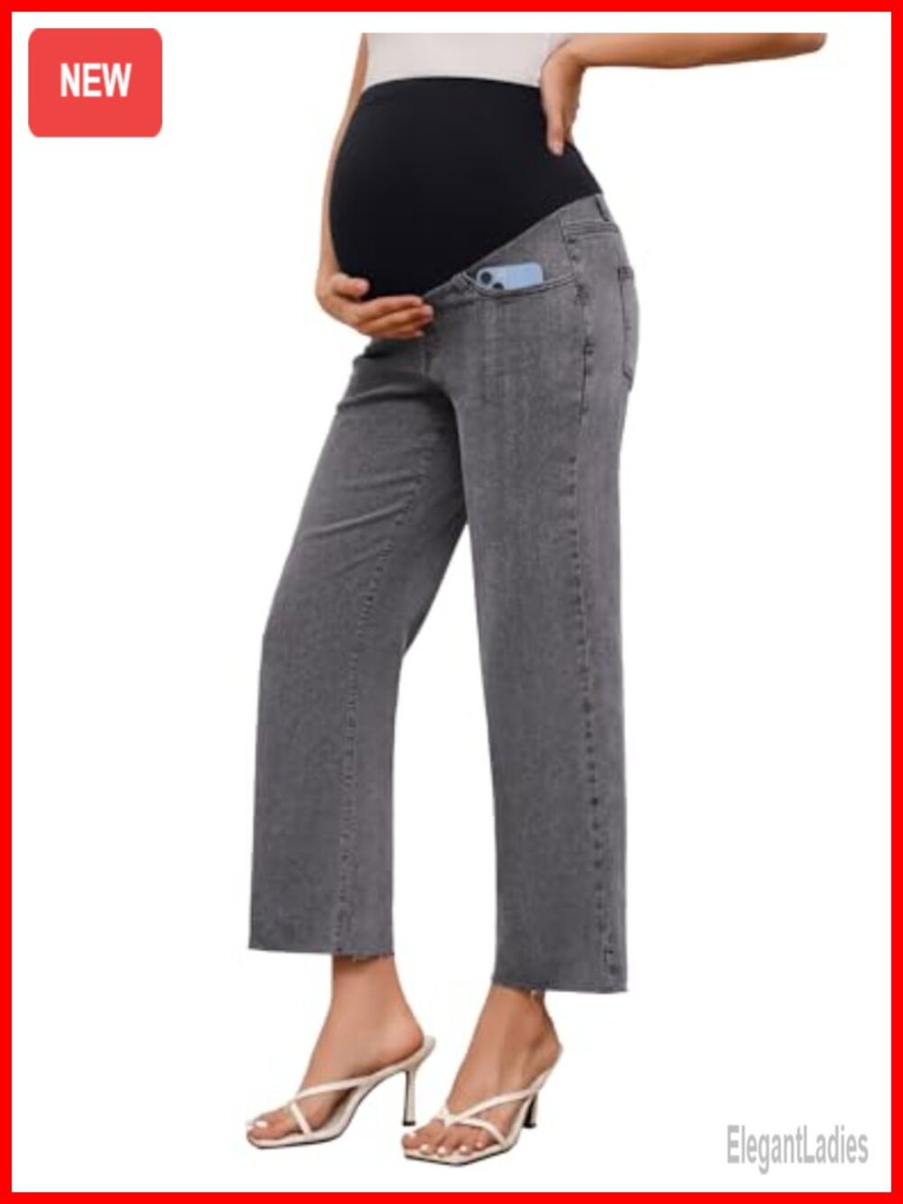 Maternity Jeans Straight Leg Cropped High Rise Over Belly Denim